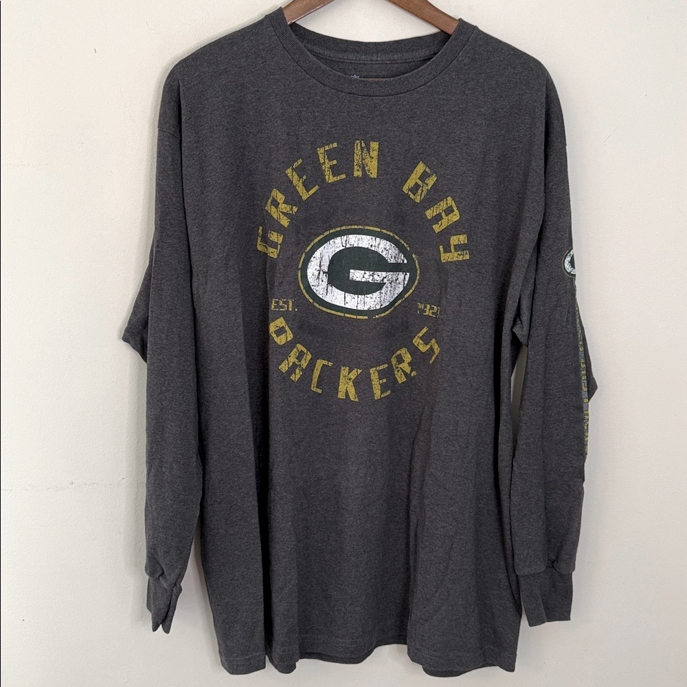 NFL Team Apparel Green Bay Packers long sleeve crewneck tee gray & green SZ XL